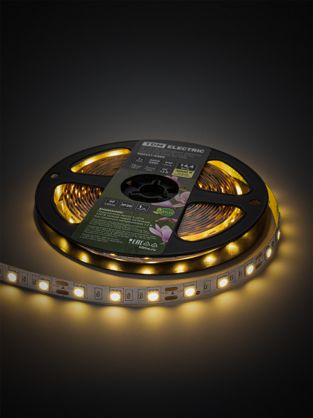 Лента светодиодная SMD5050-60 LED/м-IP20-12 В-14,4 Вт/м-3000 К (5 м) блистер TDM