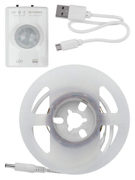 Умная подсветка SMD2835-30LED/m-IP20-5В-2,4Вт-6000К(1 м),датчик движ.и освещ.,акк. Li-Ion1100мАч TDM