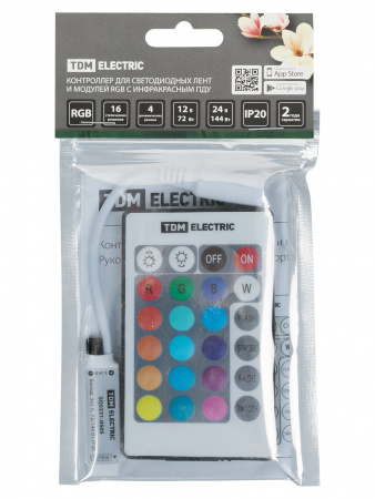 Контроллер для светодиодных лент и модулей RGB-IR-12В-6А-72Вт-IP20, 3 канала, пульт 24 кнопки, TDM