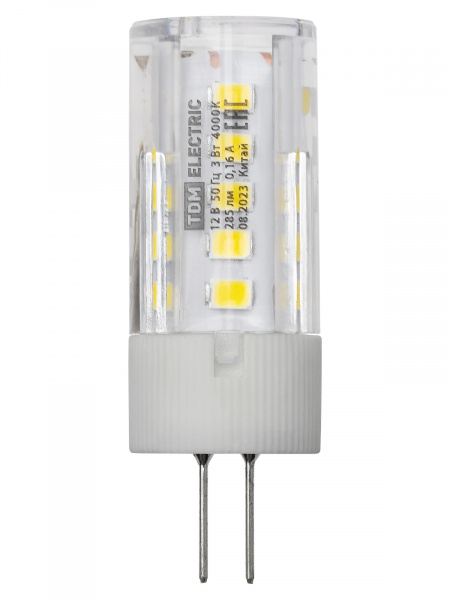 Лампа светодиодная G4-3 Вт-AC/DC 12 В-4000 К, SMD, 16x43 мм TDM