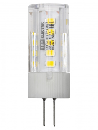 Лампа светодиодная G4-3 Вт-AC/DC 12 В-4000 К, SMD, 16x43 мм TDM