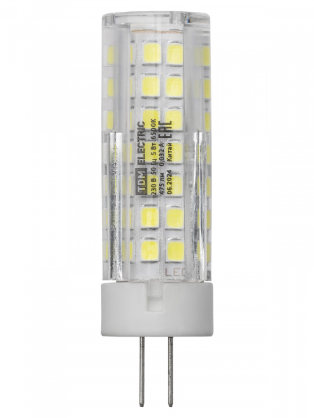 Лампа светодиодная G4-5 Вт-230 В-6500 К, SMD, 16x55 мм TDM