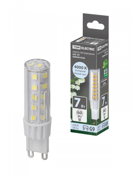 Лампа светодиодная G9-7 Вт-230 В-4000 К, SMD, 17,5x65,5 мм TDM
