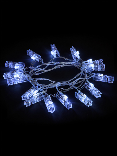 Гирлянда светодиодная "Прищепки" 3 м, 15LED, белый, 8 режимов, 250 В, IP20, TDM