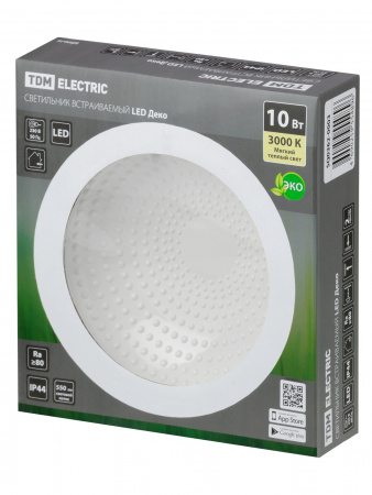 Светильник встраиваемый LED Деко 05, 10 Вт, 3000K, кругл, D170 мм, белый, IP44, TDM