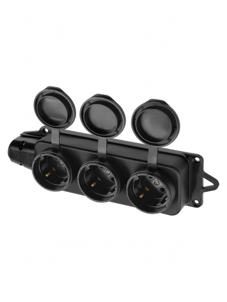 Розетка трехместная с заглушками каучук 2Р+РЕ 16А 250В IP44 TDM