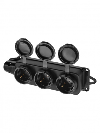 Розетка трехместная с заглушками каучук 2Р+РЕ 16А 250В IP44 TDM