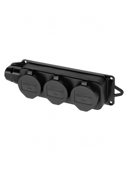 Розетка трехместная с заглушками каучук 2Р+РЕ 16А 250В IP44 TDM
