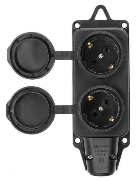 Розетка двухместная с заглушками каучук 2Р+РЕ 16А 250В IP44 TDM