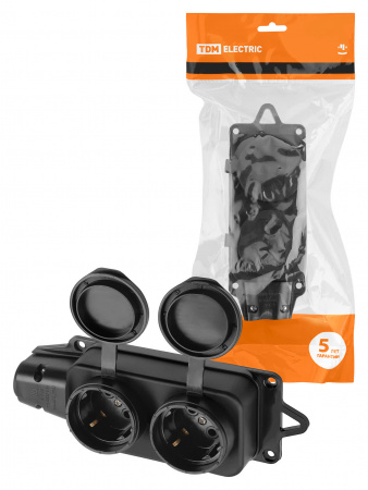 Розетка двухместная с заглушками каучук 2Р+РЕ 16А 250В IP44 TDM