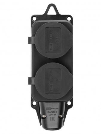 Розетка двухместная с заглушками каучук 2Р+РЕ 16А 250В IP44 TDM