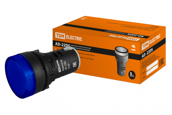 Лампа AD-22DS(LED)матрица d22мм синий 12В AC/DC TDM