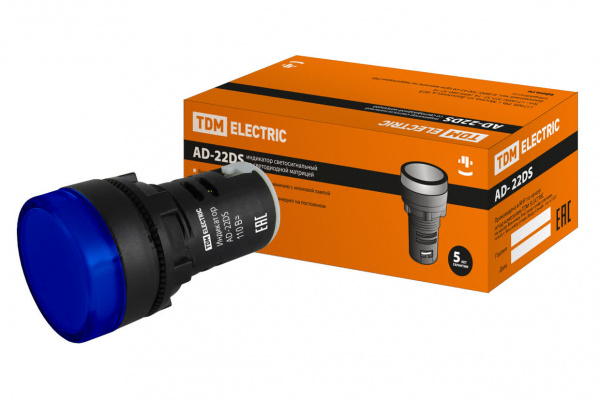 Лампа AD-22DS(LED)матрица d22мм синий 110В AC/DC TDM