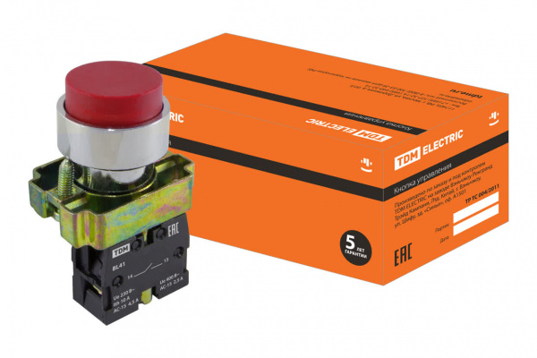 Кнопка SB2-BL41 с возвратом, 1НО, d22 мм, красная, IP40 TDM