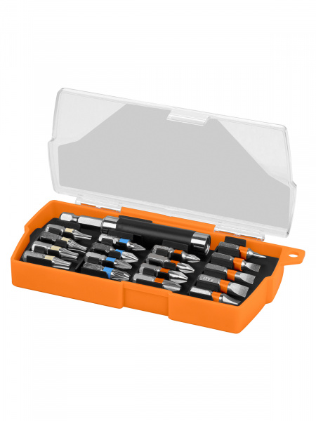 Набор бит №3,  17 бит: SL, PH, PZ, HEX, TORX, удлинитель, сталь CR-V, пластиковом держателе, «Алмаз»