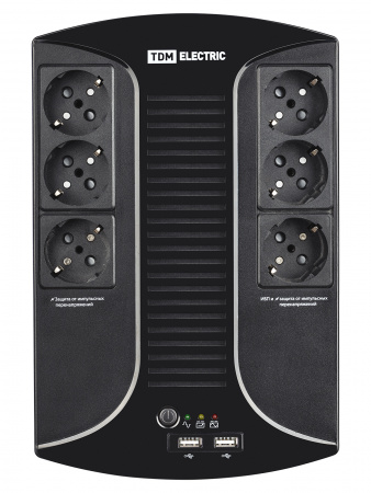 Источник бесперебойного питания ИБП 850 ВА 6 розеток +2USB TDM
