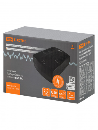 Источник бесперебойного питания ИБП 850 ВА 6 розеток +2USB TDM