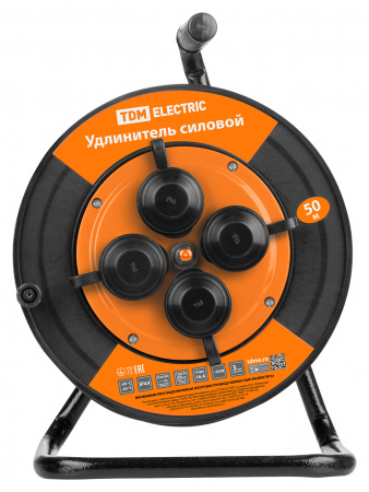 Удлинитель силовой УКз16-004 TDM (IP44 4 места/50м КГТП-ХЛ 3х1,5 пласт. катушка) УС1-43128