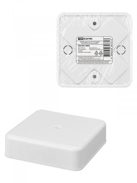 Коробка распаячная КР 75х75х20 ОП белая, IP40, инд. штрихкод TDM