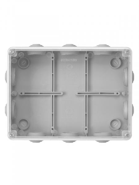 Распаячная коробка ОП 190х140х70мм, прозрач. крышка, IP55, 10 гермовводов, инд. штрихкод, TDM