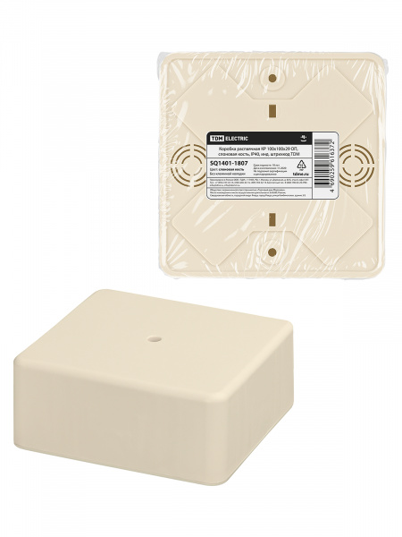 Коробка распаячная КР 100х100х44 ОП, сл. кость, IP40, инд. штрихкод TDM