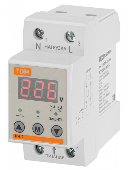 Реле напряжения 1ф РН 2 40А-220В (LED-дисплей) TDM
