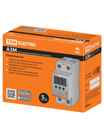 Реле напряжения 1ф серии АЗМ-LED с LED-дисплеем 63А-230В TDM