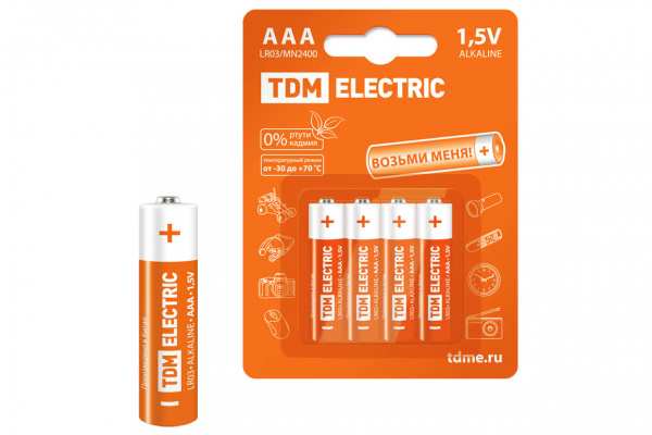 Элементы питания LR03 AAA Alkaline 1,5V BP-4 TDM