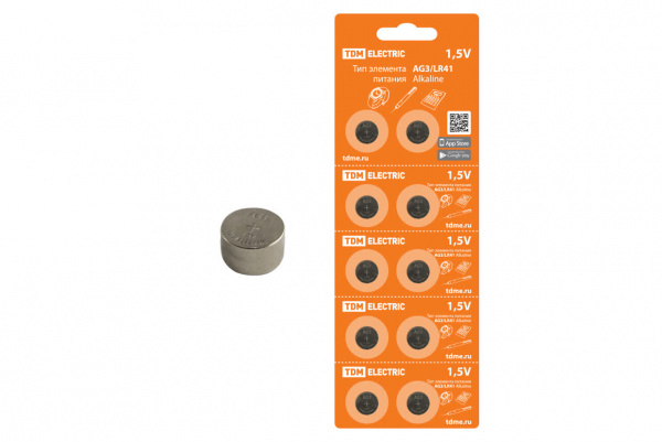 Элемент питания AG3/LR41 Alkaline 1,5V BP-10 TDM