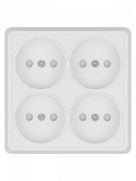 Розетка четырехместная 2П открытой установки IP20 10A с защитными шторками белая "Ладога" TDM