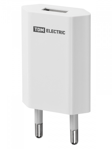 Сетевое зарядное устройство, СЗУ 1, 1 А, 1 USB, белый, TDM
