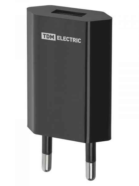 Сетевое зарядное устройство, СЗУ 2, 1 А, 1 USB, черный, TDM