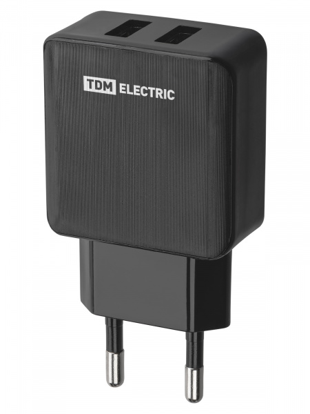 Сетевое зарядное устройство, СЗУ 4, 2,1 А, 2 USB, черный, TDM