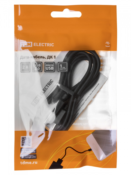 Дата-кабель, ДК 1, USB - micro USB, 1 м, черный, TDM