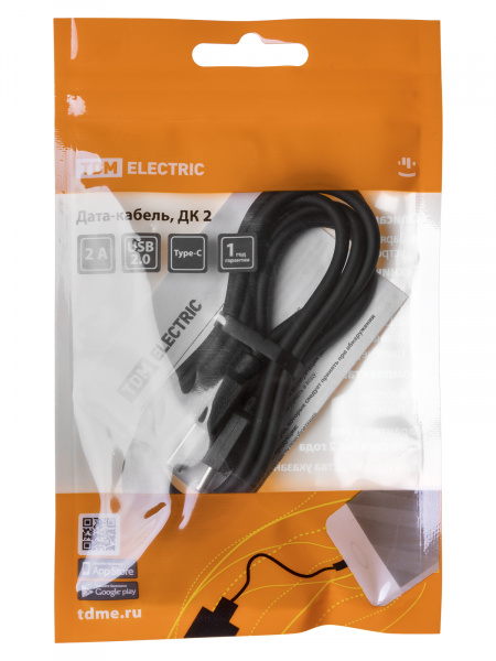 Дата-кабель, ДК 2, USB - USB Type-C, 1 м, черный, TDM