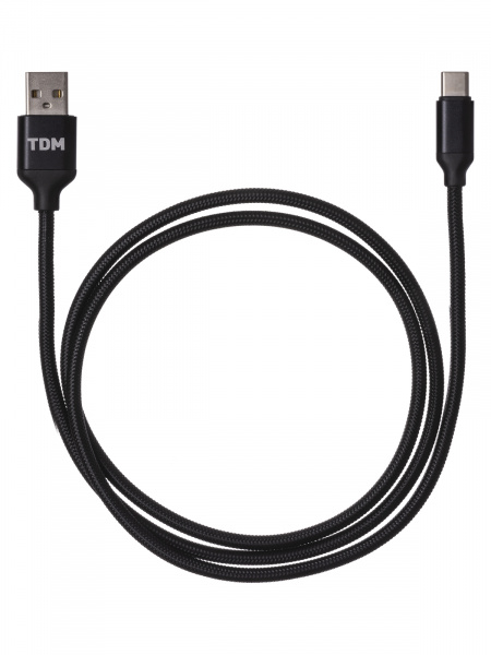 Дата-кабель, ДК 8, USB - USB Type-C, 1 м, тканевая оплетка, черный, TDM