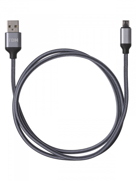 Дата-кабель, ДК 10, USB - micro USB, 1 м, тканевая оплетка, серый, TDM