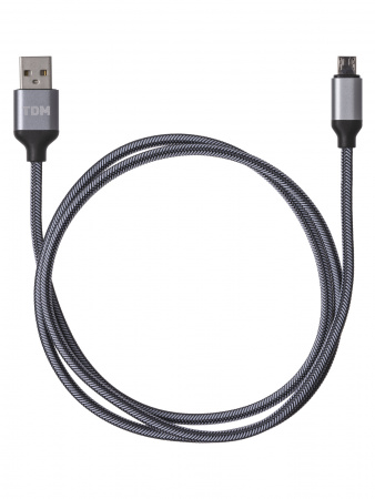 Дата-кабель, ДК 10, USB - micro USB, 1 м, тканевая оплетка, серый, TDM
