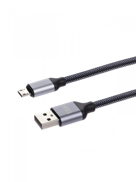 Дата-кабель, ДК 10, USB - micro USB, 1 м, тканевая оплетка, серый, TDM