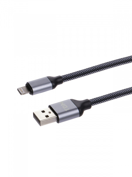 Дата-кабель, ДК 12, USB - Lightning, 1 м, тканевая оплетка, серый, TDM