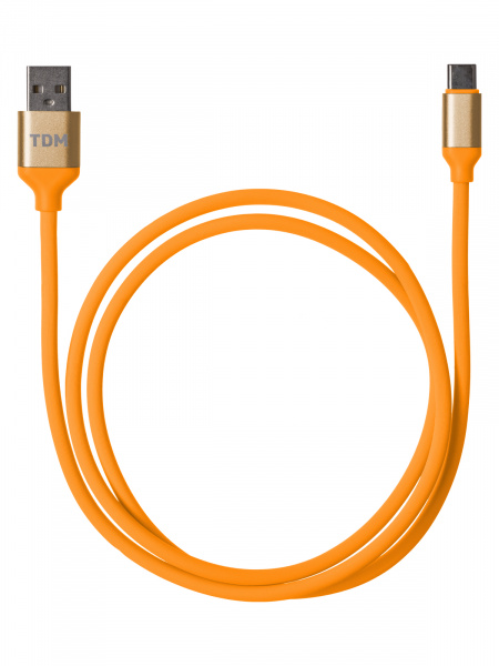 Дата-кабель, ДК 14, USB - USB Type-C, 1 м, силиконовая оплетка, оранжевый, TDM