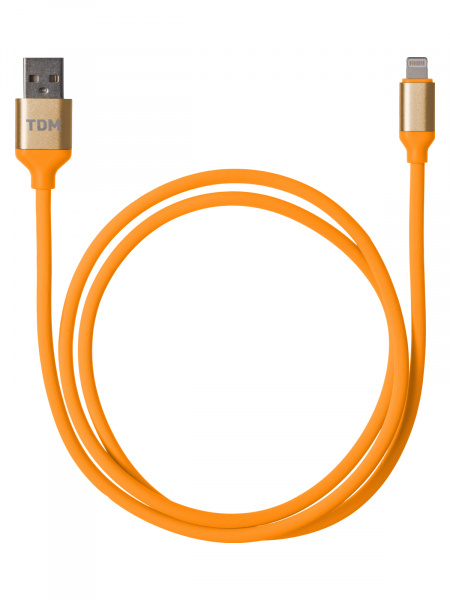 Дата-кабель, ДК 15, USB - Lightning, 1 м, силиконовая оплетка, оранжевый, TDM