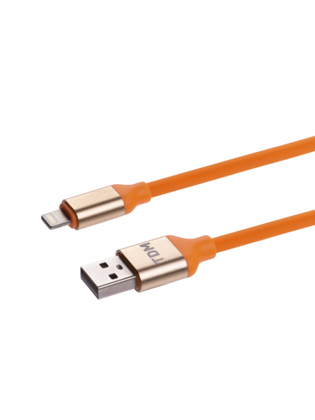Дата-кабель, ДК 15, USB - Lightning, 1 м, силиконовая оплетка, оранжевый, TDM