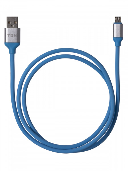 Дата-кабель, ДК 16, USB - micro USB, 1 м, силиконовая оплетка, голубой, TDM