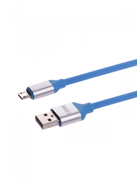 Дата-кабель, ДК 16, USB - micro USB, 1 м, силиконовая оплетка, голубой, TDM
