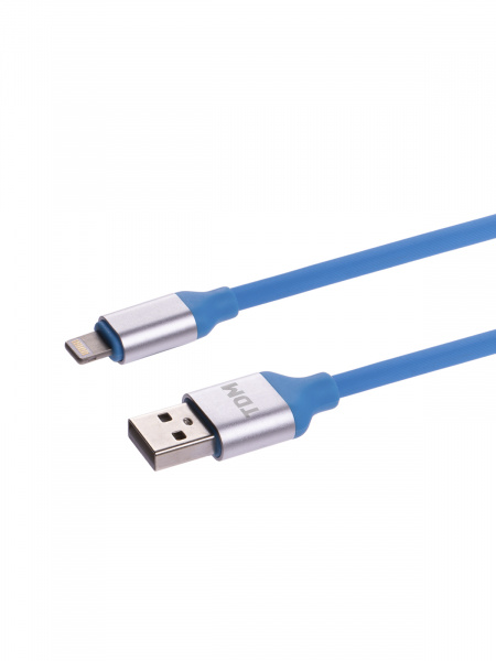 Дата-кабель, ДК 18, USB - Lightning, 1 м, силиконовая оплетка, голубой, TDM