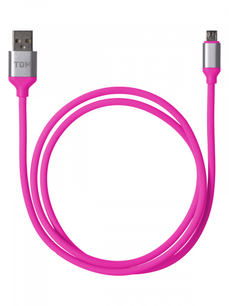 Дата-кабель, ДК 19, USB - micro USB, 1 м, силиконовая оплетка, розовый, TDM