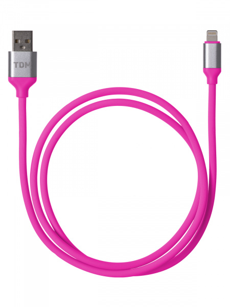 Дата-кабель, ДК 21, USB - Lightning, 1 м, силиконовая оплетка, розовый, TDM