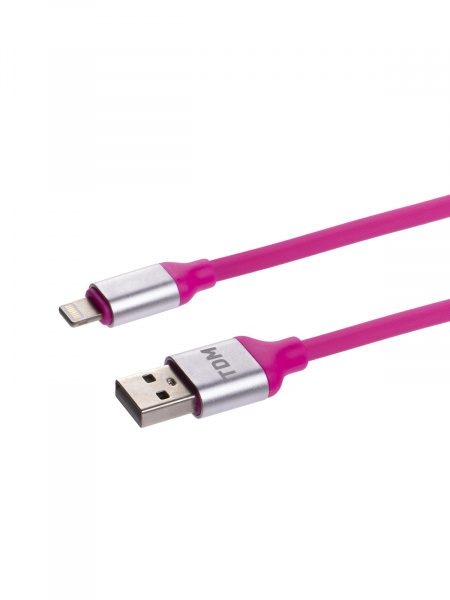 Дата-кабель, ДК 21, USB - Lightning, 1 м, силиконовая оплетка, розовый, TDM
