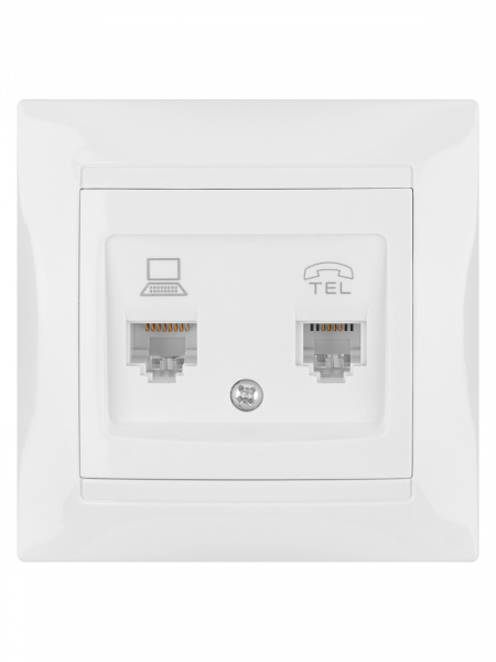 Розетка телефонная RJ11 + компьютерная RJ45 белая "Лама" TDM